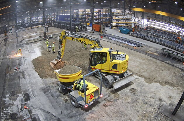 Zeitrafferkamera in Fabrikationshalle, Dokumentation Bauphase